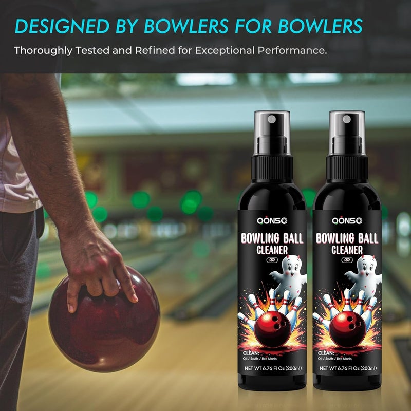 QONS Bowling Ball Cleaner Spray - 1 Pack Bowling Cleaner Set with Cleaning Towel, Portable Bowling Accessories Kit - Removes Oil, Stains & Scuffs - Enhances Grip, Restores Tack & Prolongs Lifespan of Ball - Image 3